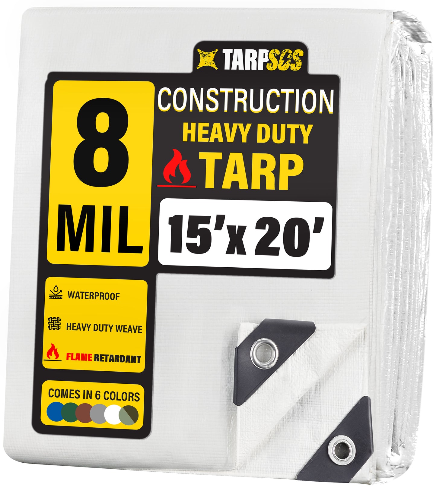 White Construction Fire Retardant Tarps, 8 Mil