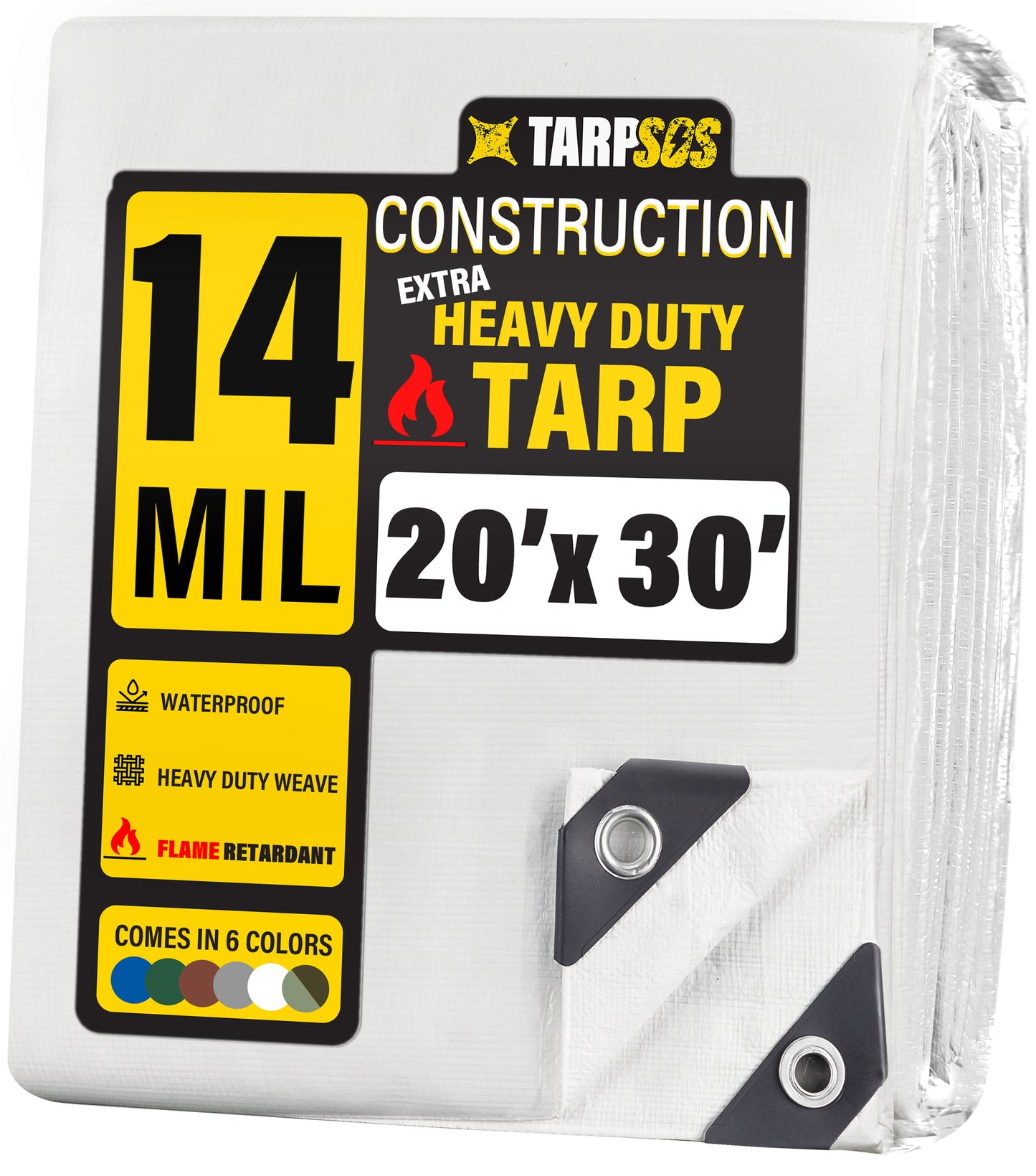 White Construction Fire Retardant Tarps, 14 Mil