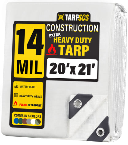 White Construction Fire Retardant Tarps,  14 Mil