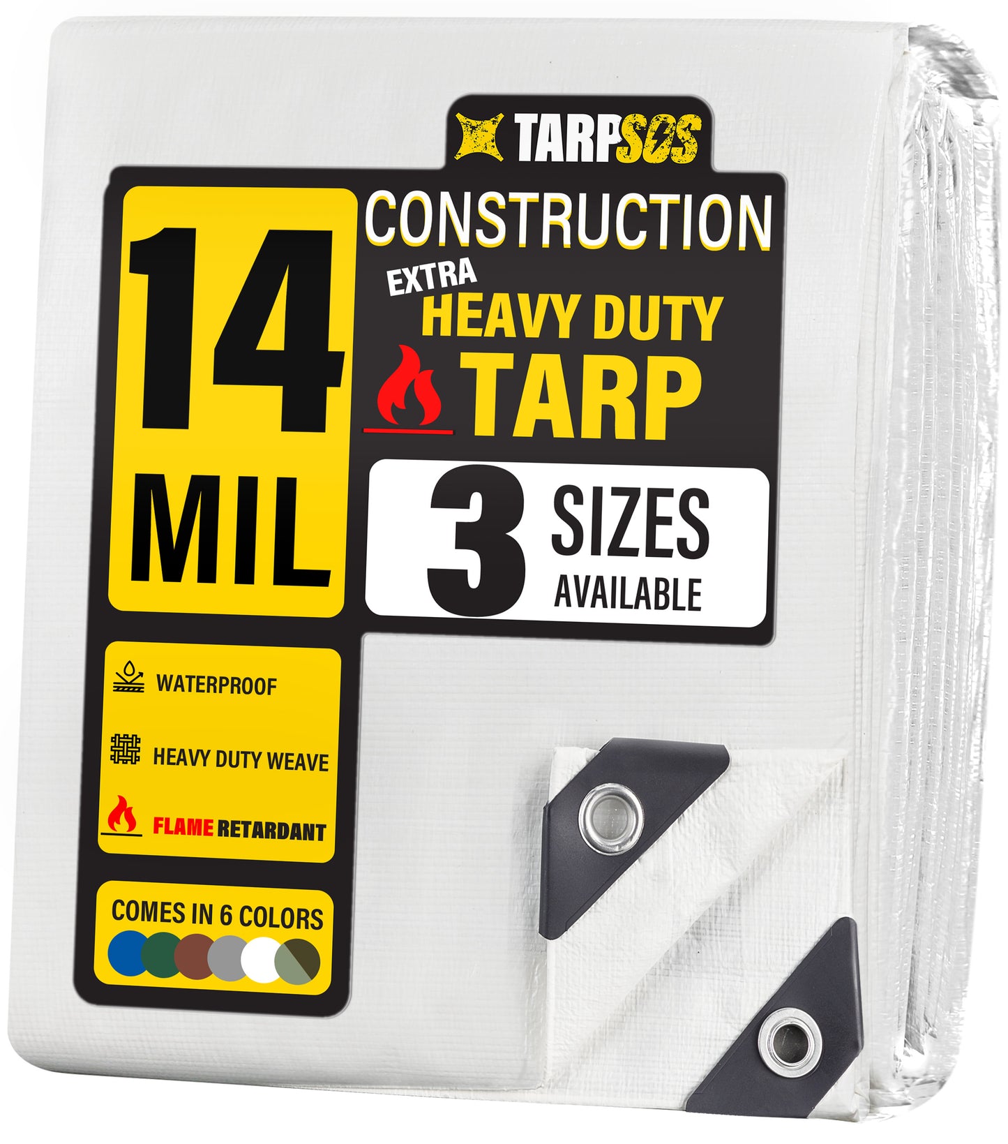 White Construction Fire Retardant Tarps,  14 Mil
