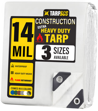 White Construction Fire Retardant Tarps,  14 Mil