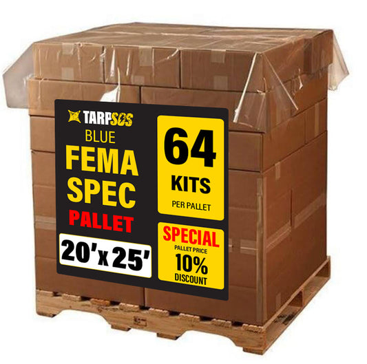 FEMA-Compliant 20'x 25' Blue Fire-Retardant Self-Help Tarp Kit (64 in a Pallet)