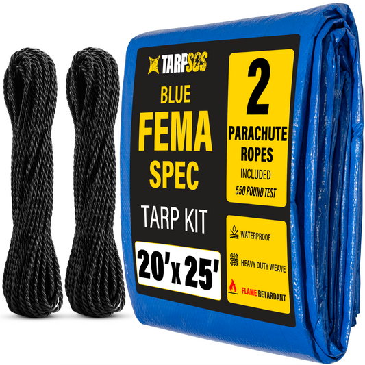 FEMA-Compliant 20'x 25' Blue Fire-Retardant Self-Help Tarp Kit